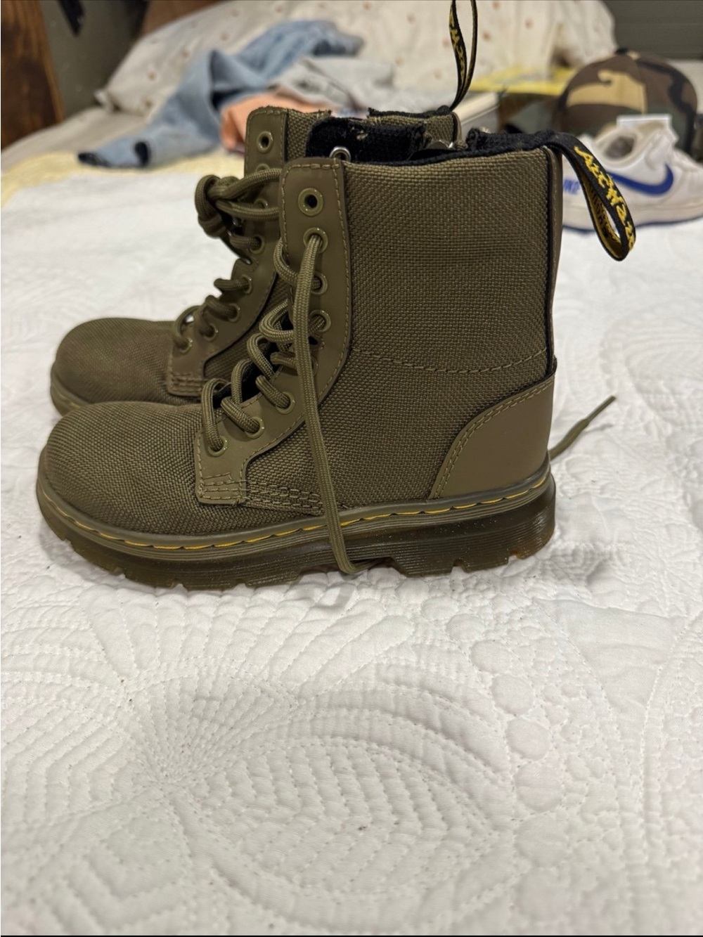 Dr. Martens Kids Olive Canvas Lace-Up Boots
